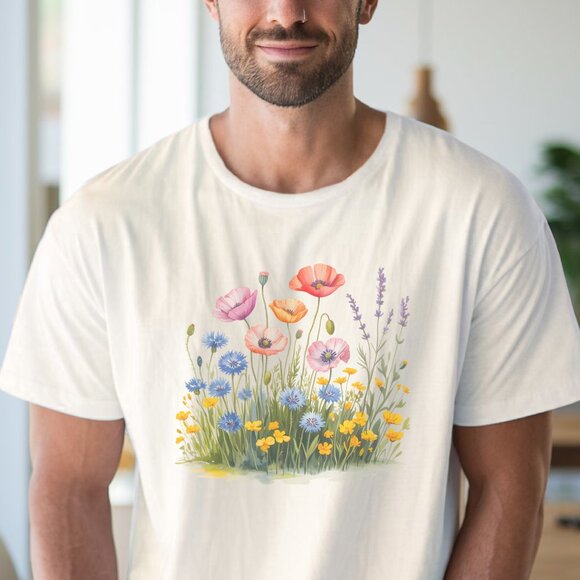 Colorful Wildflower Graphic T Shirt Floral Garden Flowers Nature Tee - Picture 4 of 6